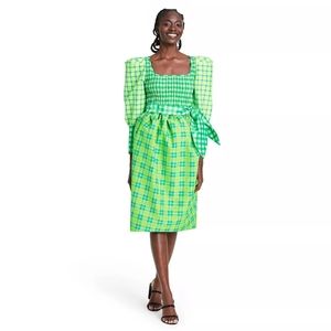 Christopher John Rogers Smocked Dress Puff Skirt Sz 6 Plaid